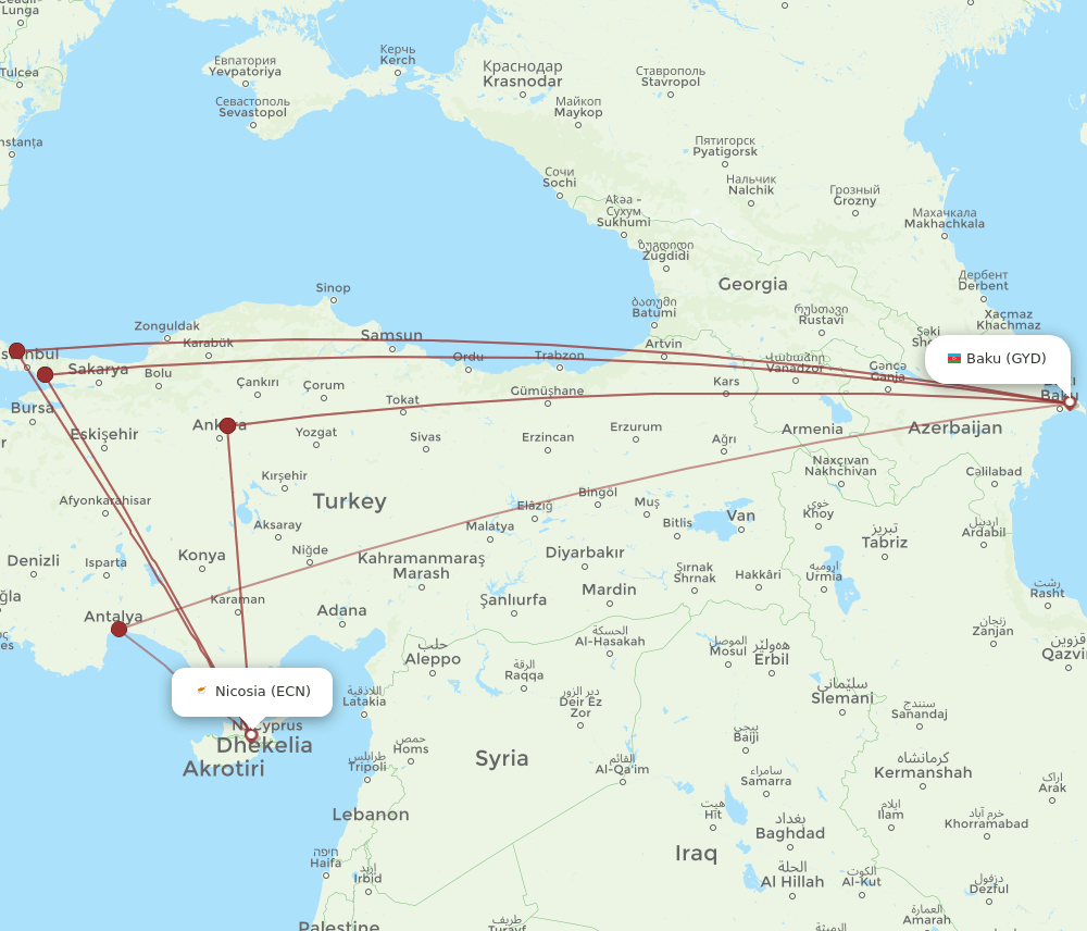 ECN to GYD flights and routes map