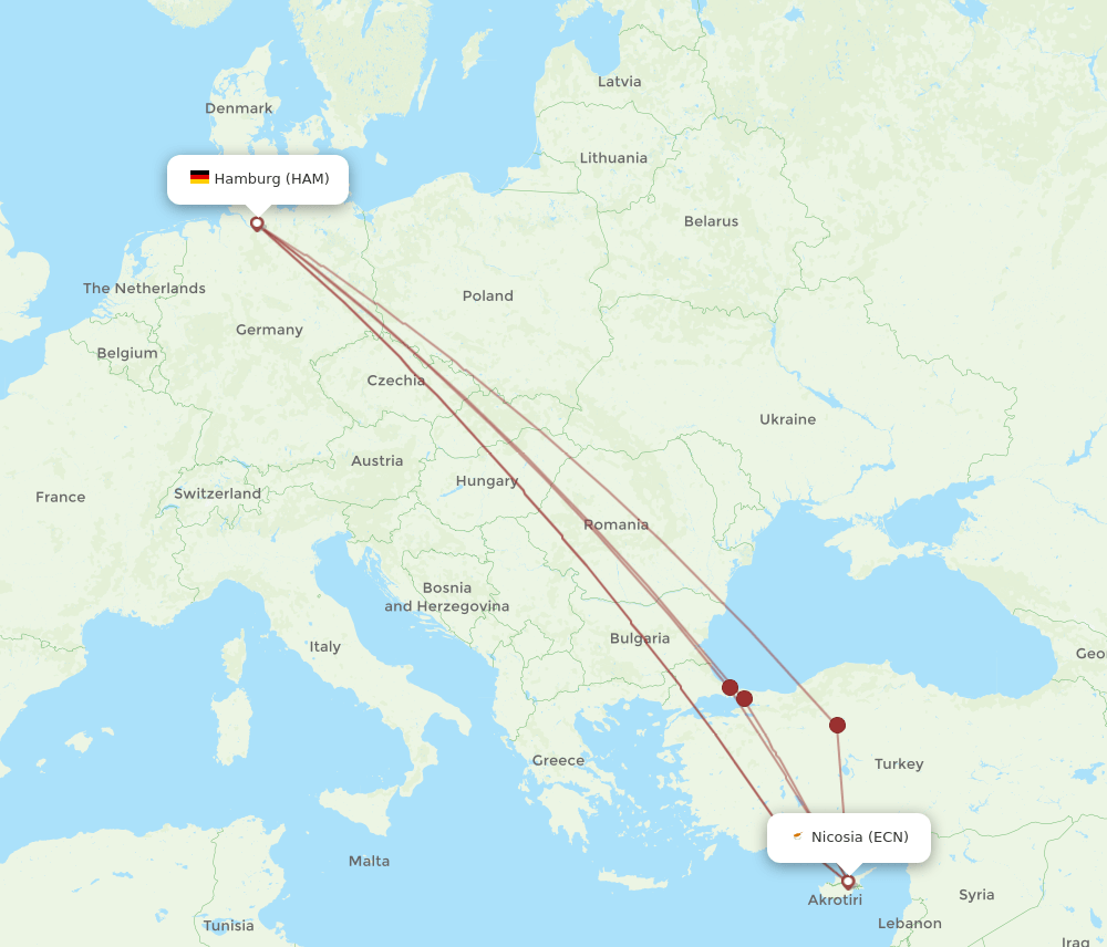 ECN to HAM flights and routes map