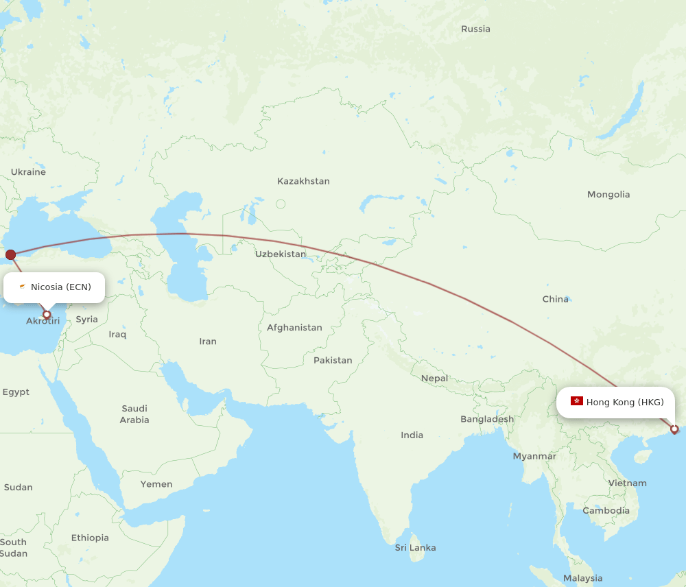 ECN-HKG flight routes