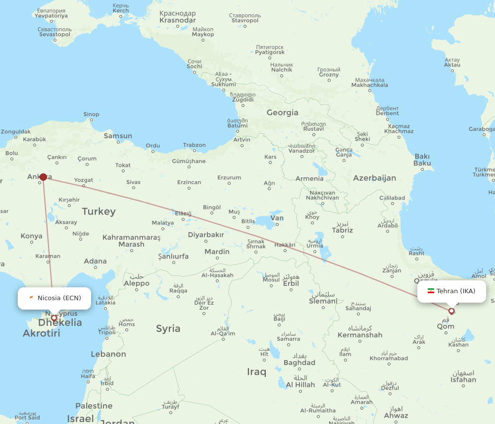 ECN-IKA flight routes