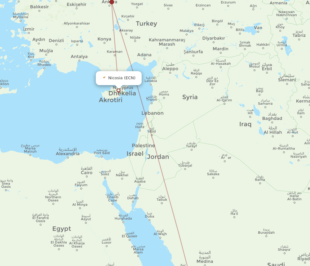 ECN-JED flight routes