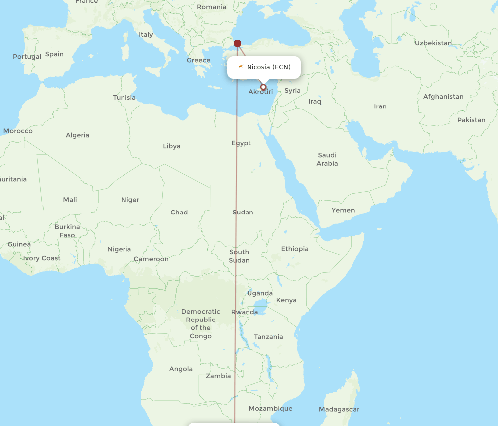 ECN-JNB flight routes