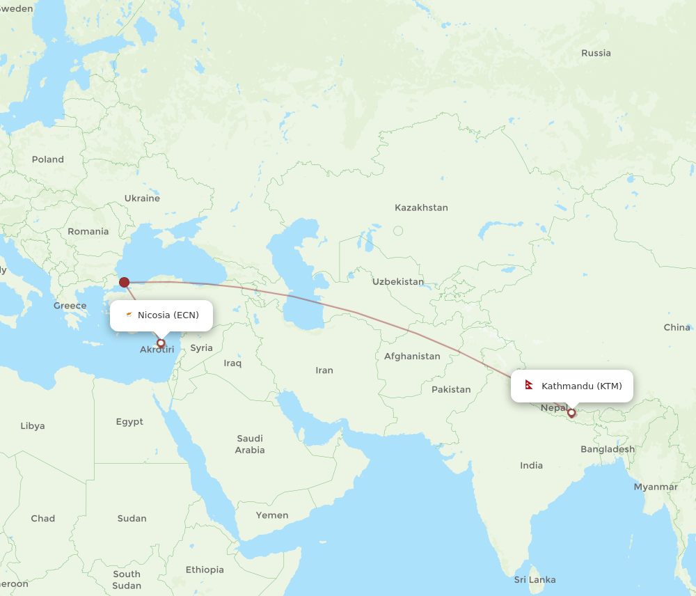 ECN-KTM flight routes