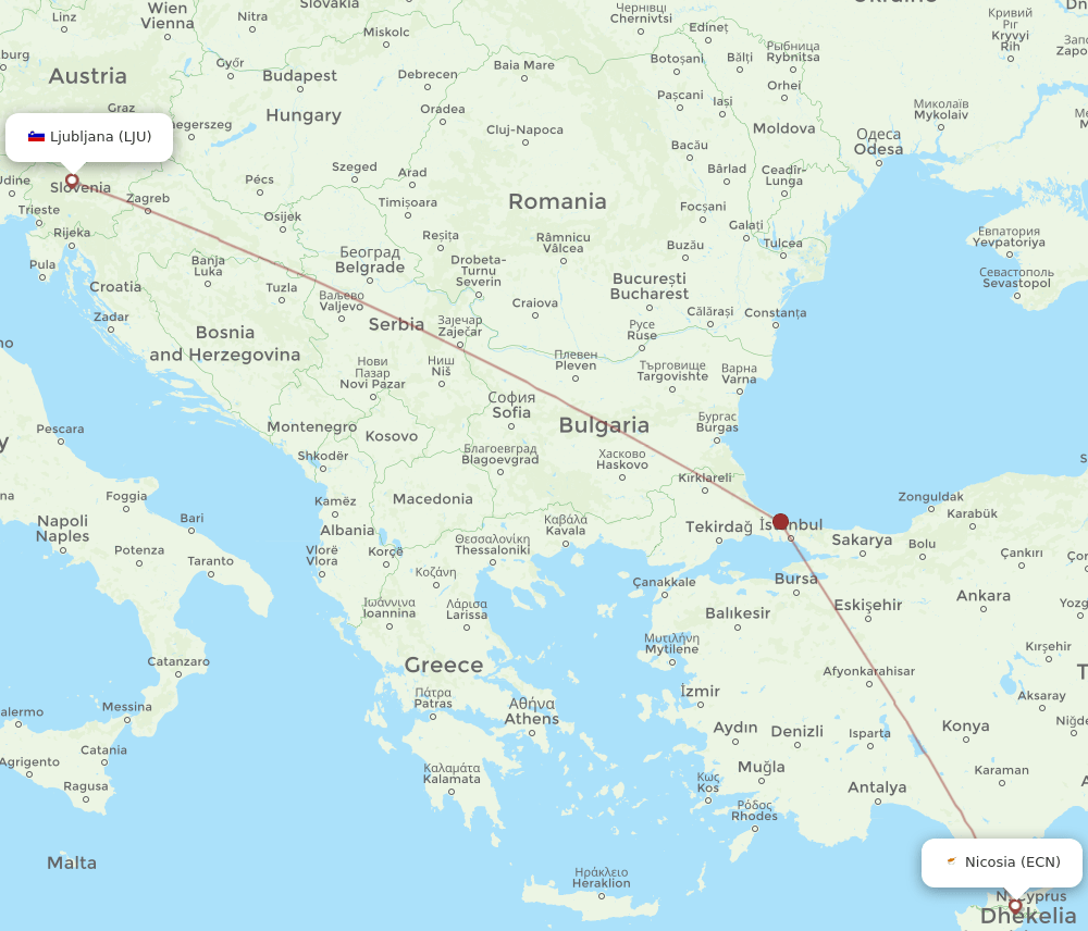 ECN-LJU flight routes
