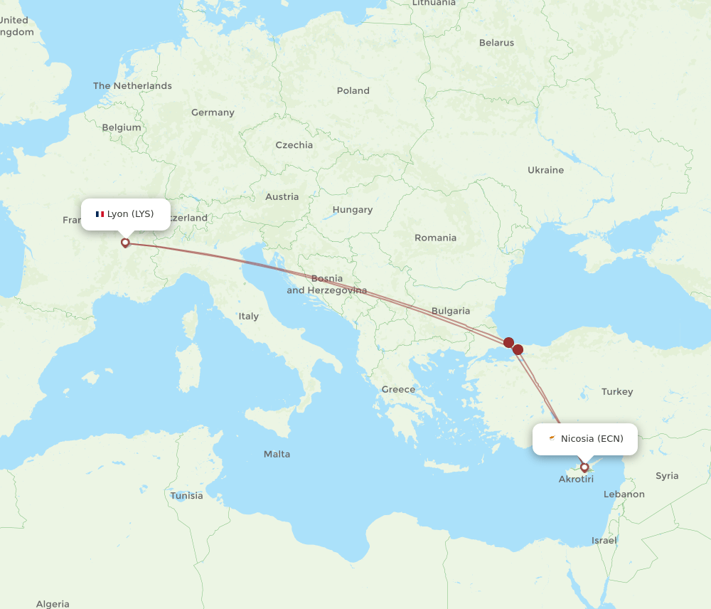 ECN-LYS flight routes