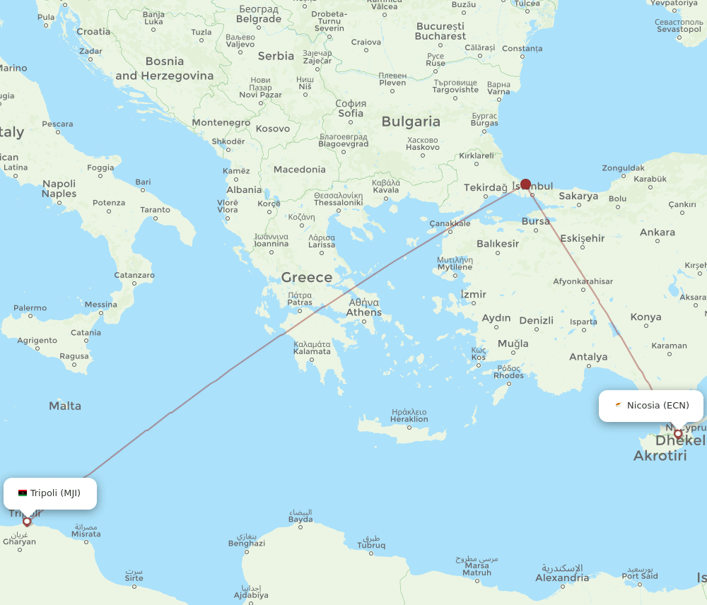 ECN-MJI flight routes