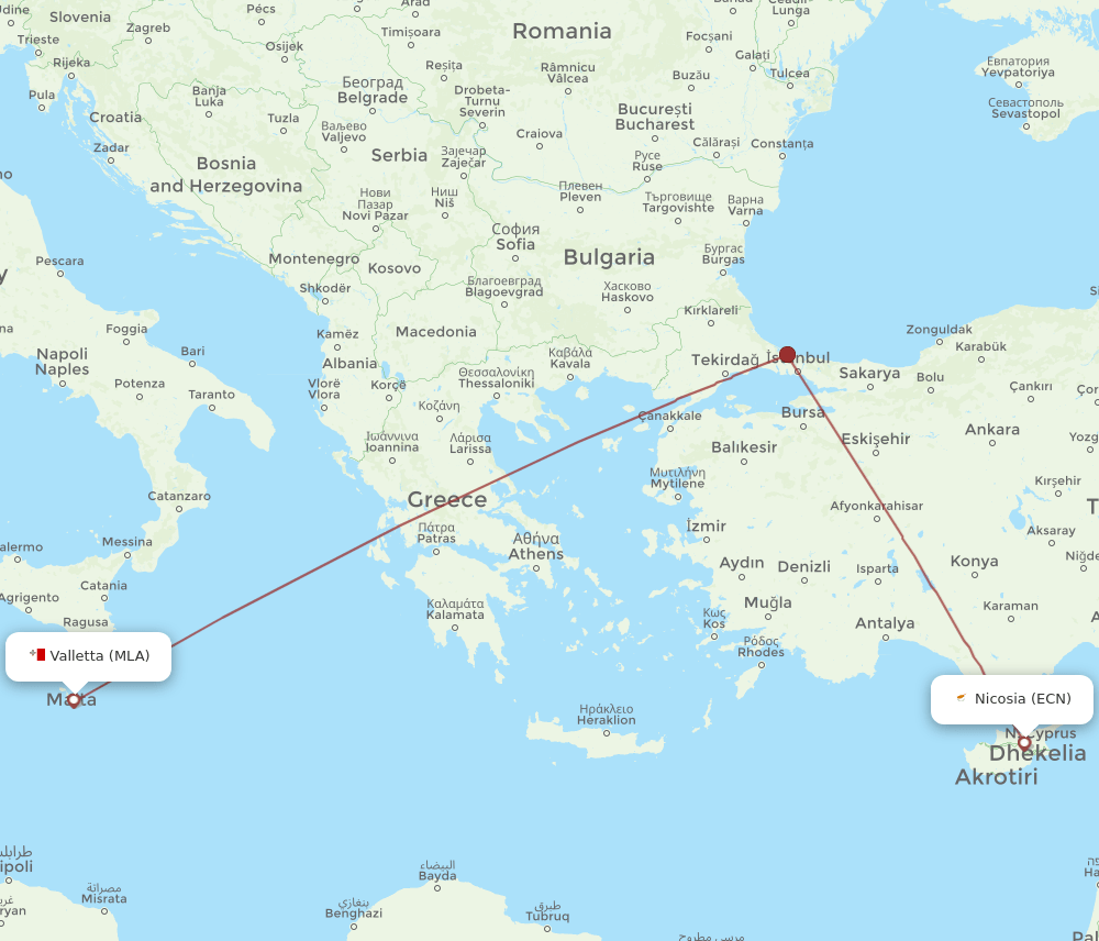 ECN-MLA flight routes