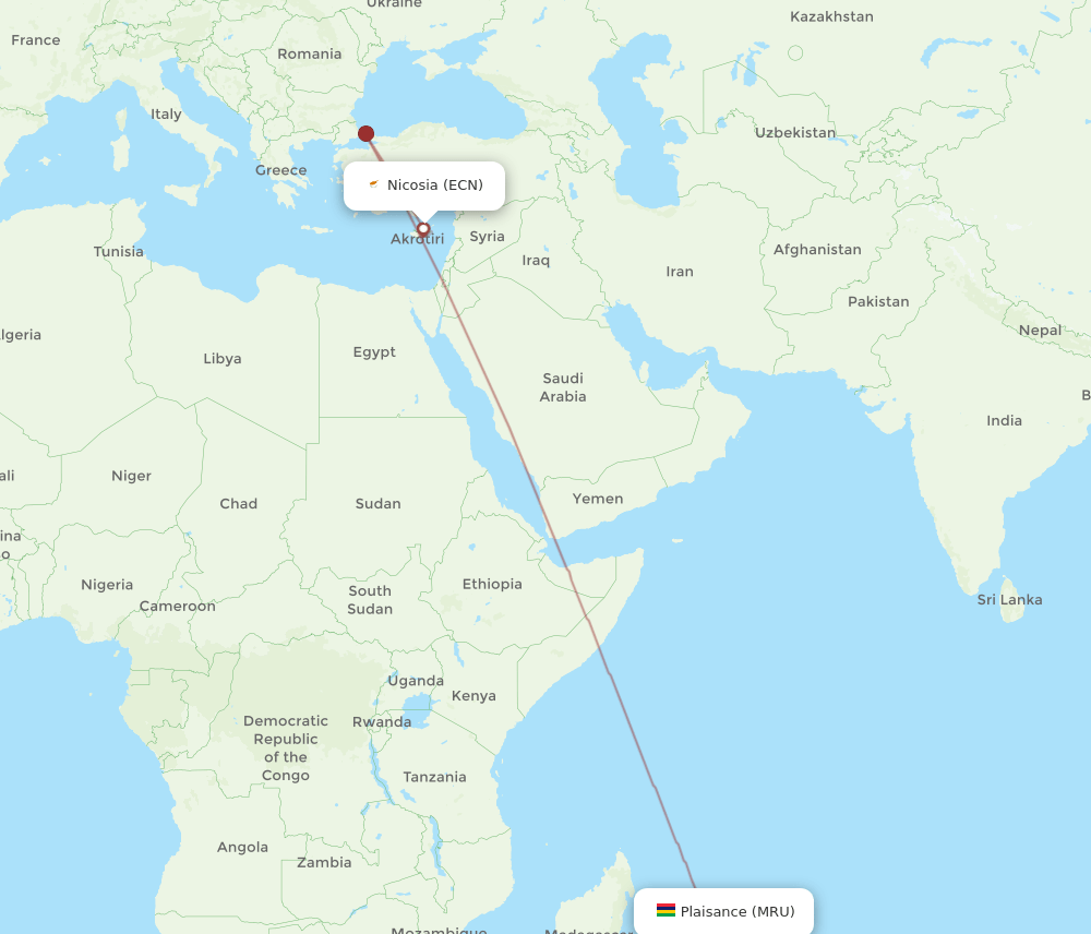 ECN to MRU flights and routes map
