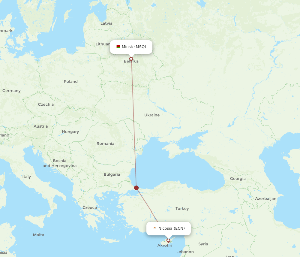 Ercan - Minsk route map and flight paths