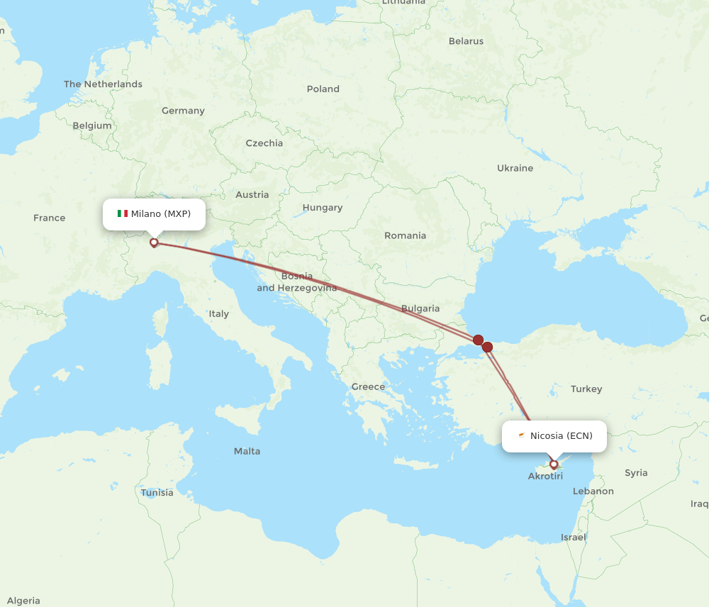 ECN-MXP flight routes