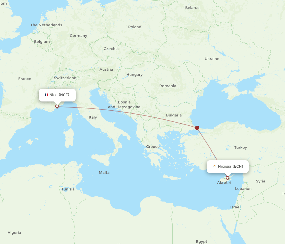 ECN to NCE flights and routes map