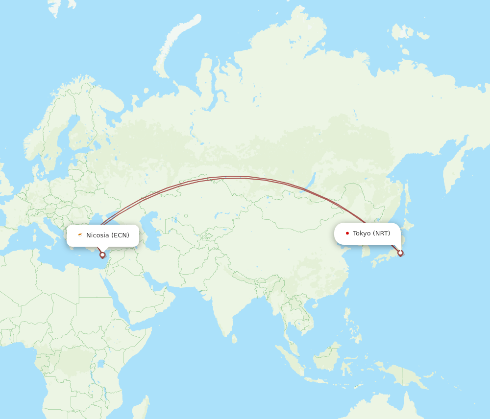 ECN-NRT flight routes