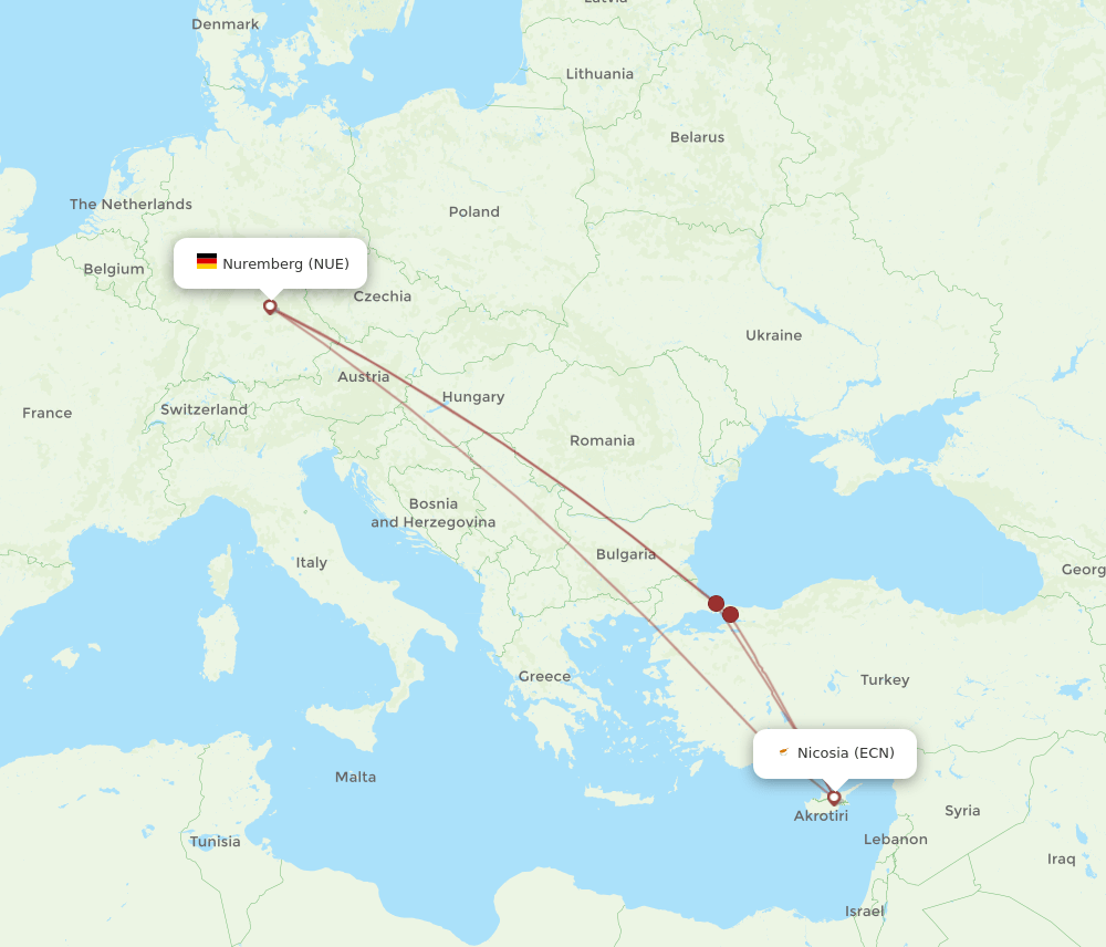 ECN-NUE flight routes