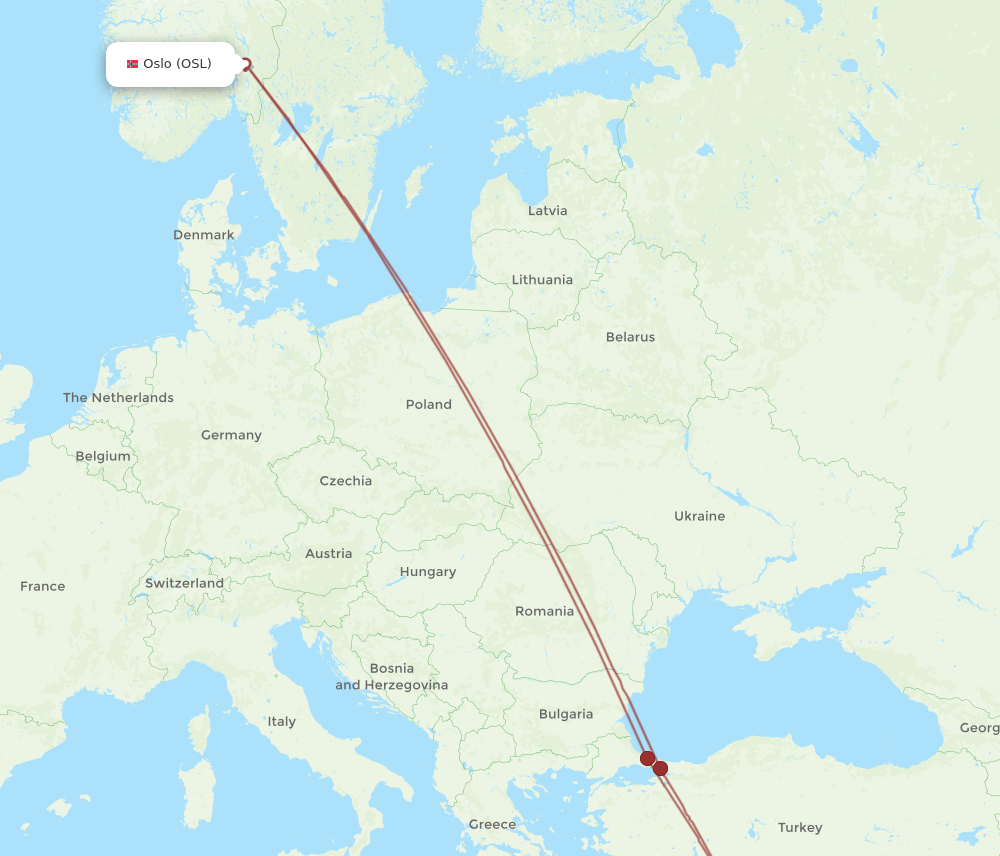 ECN-OSL flight routes