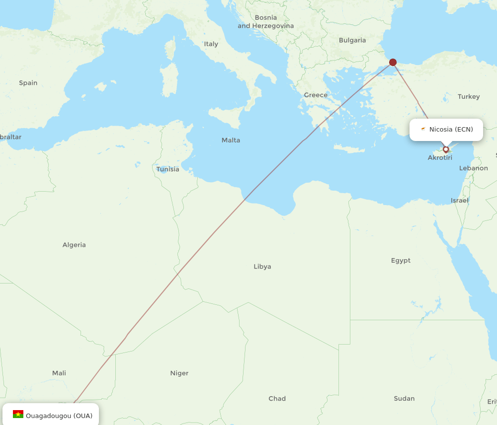 ECN to OUA flights and routes map
