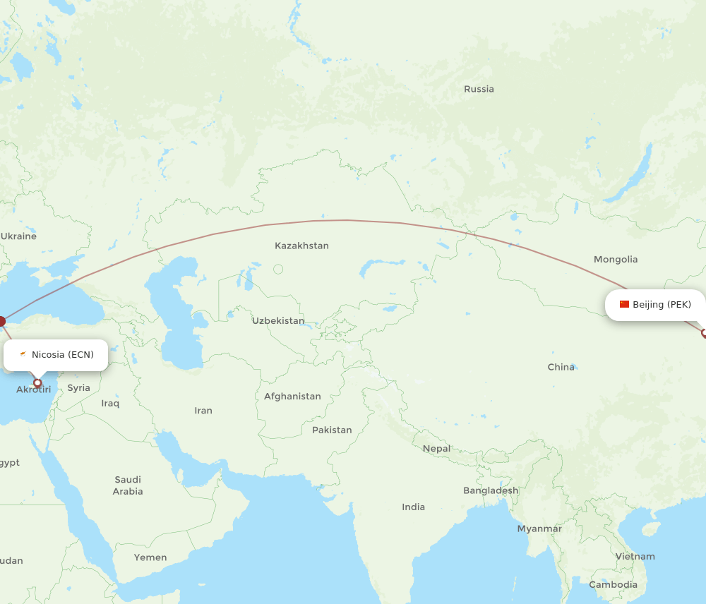 ECN-PEK flight routes