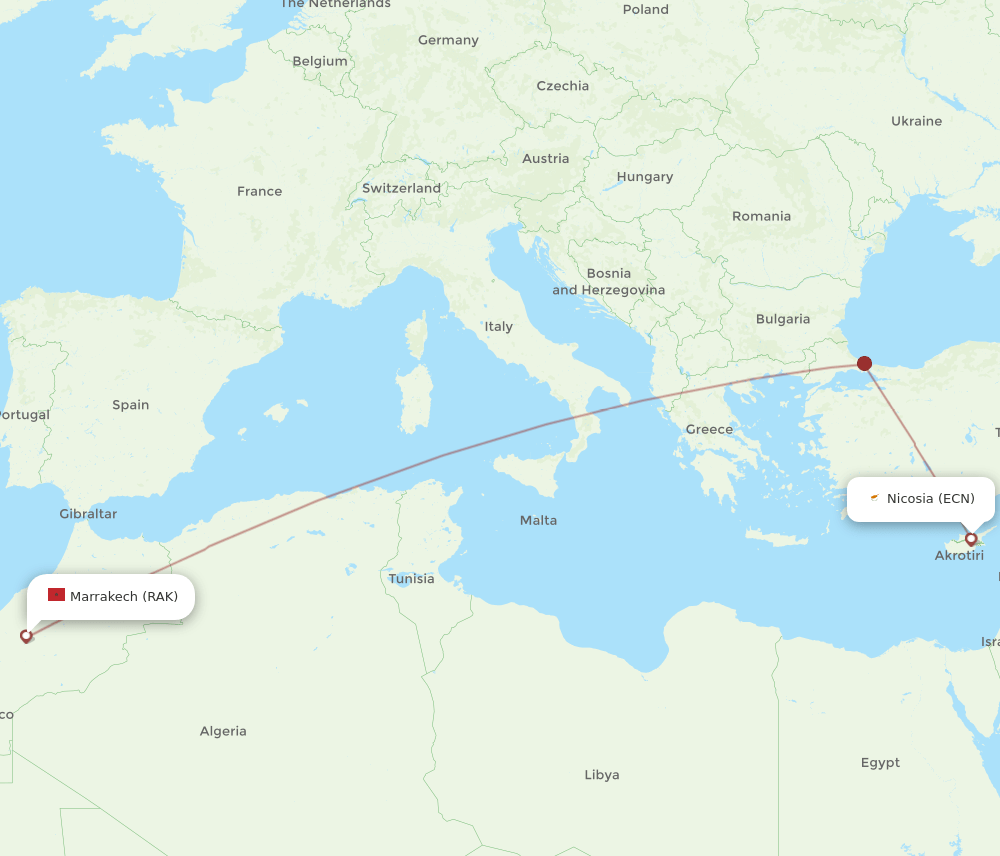 ECN-RAK flight routes