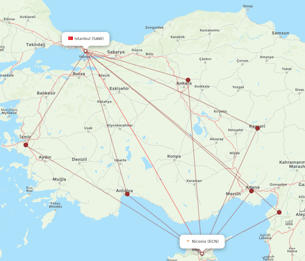 ECN-SAW flight routes