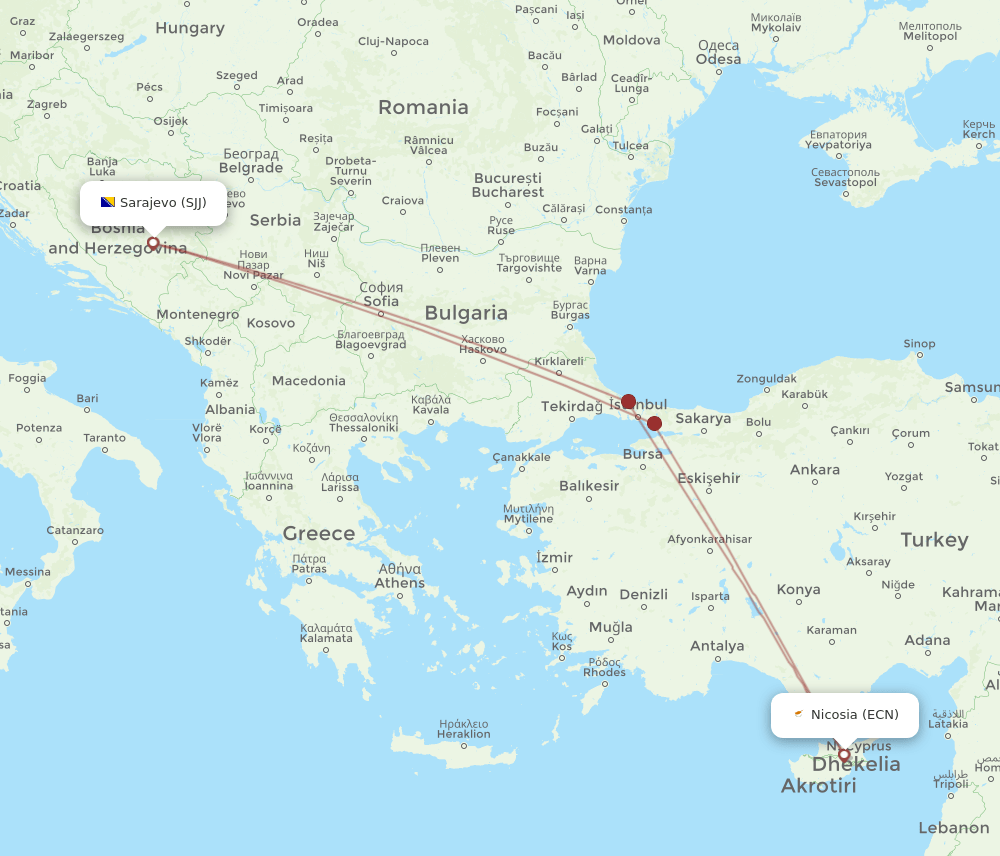 ECN to SJJ flights and routes map