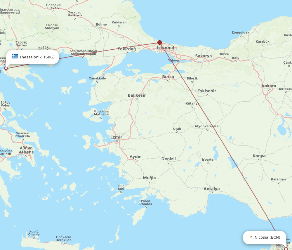 ECN to SKG flights and routes map