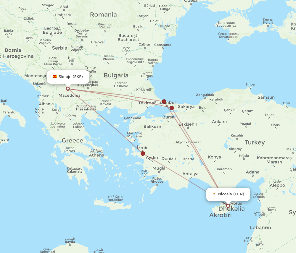 ECN-SKP flight routes