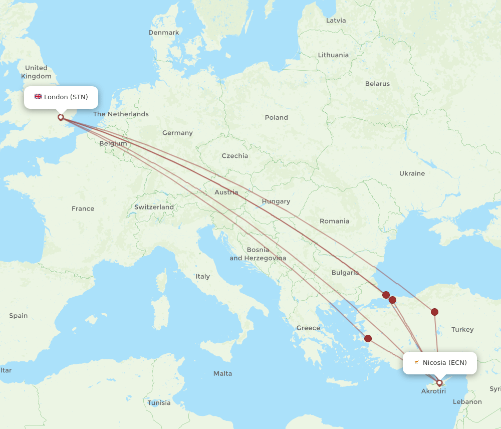 ECN-STN flight routes