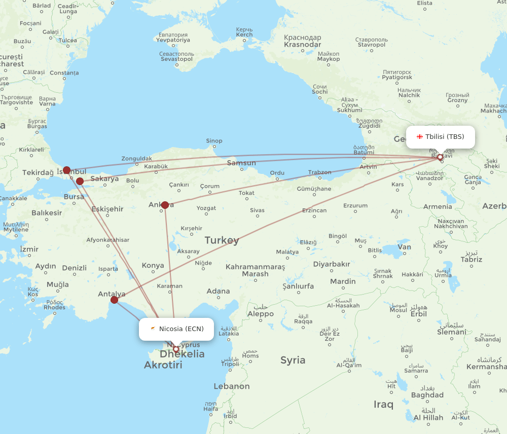 ECN to TBS flights and routes map