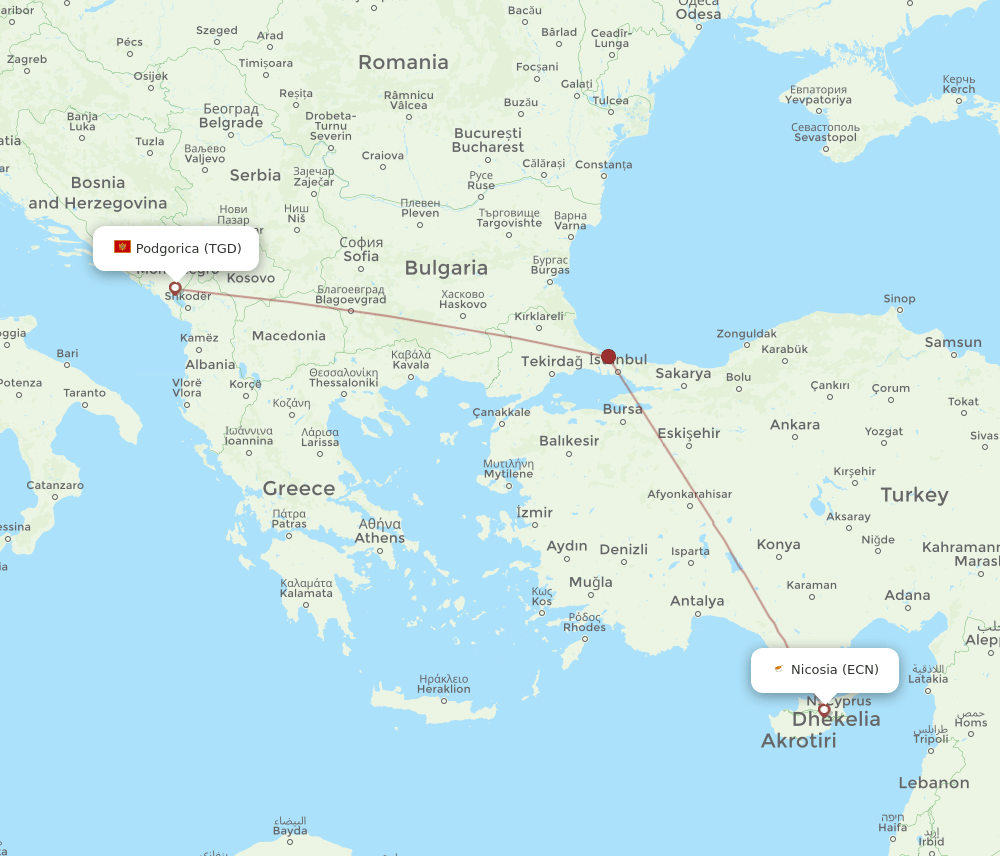 ECN-TGD flight routes