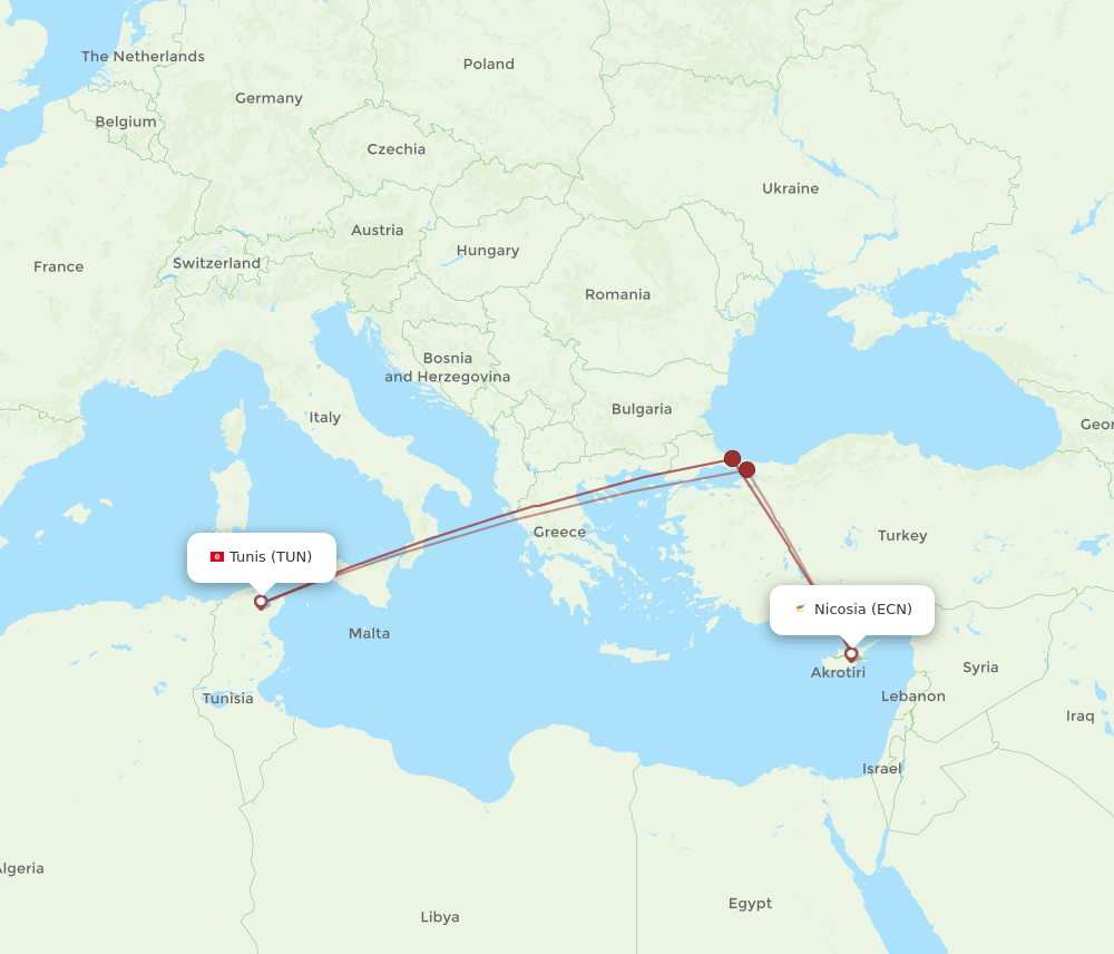 ECN-TUN flight routes