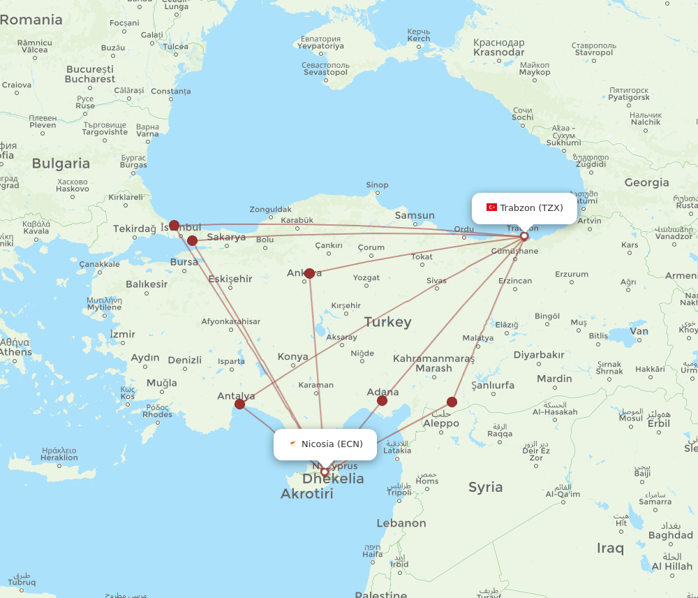 ECN to TZX flights and routes map