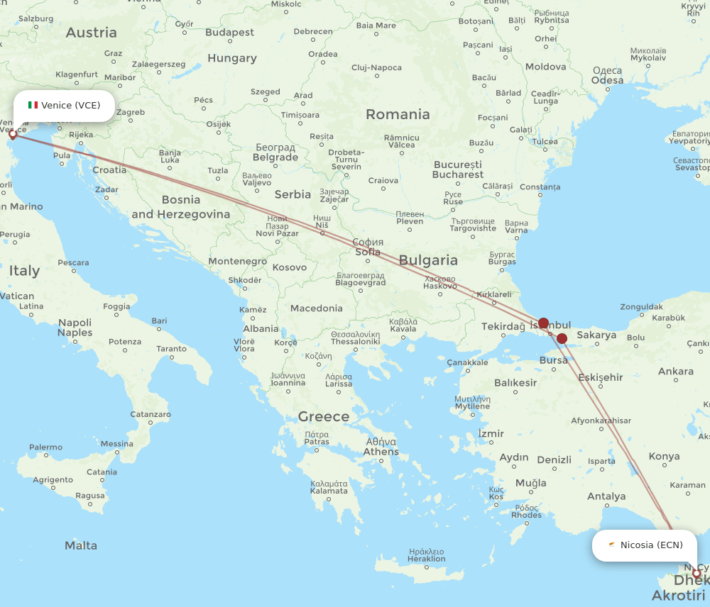 ECN-VCE flight routes