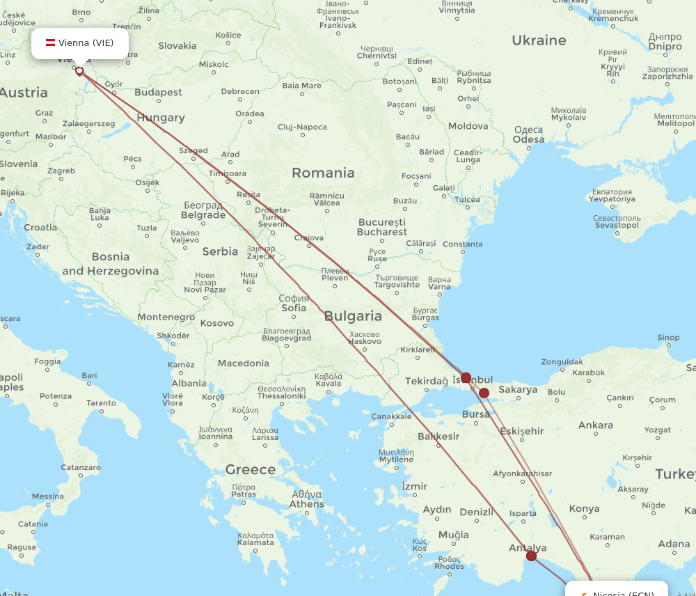 ECN to VIE flights and routes map