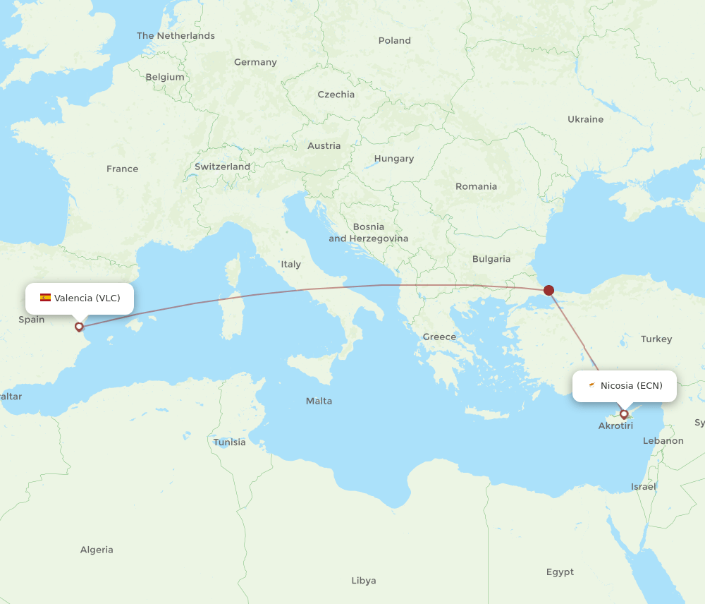 ECN to VLC flights and routes map