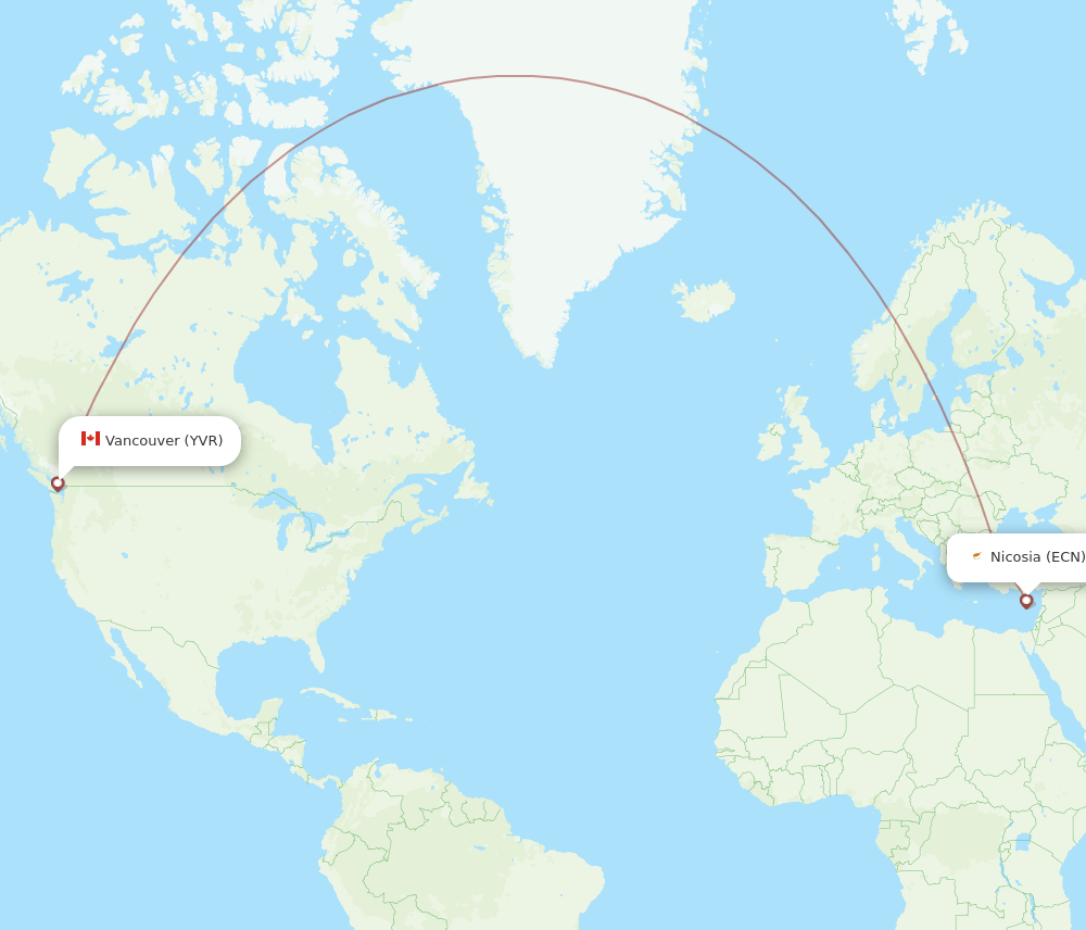 ECN-YVR flight routes