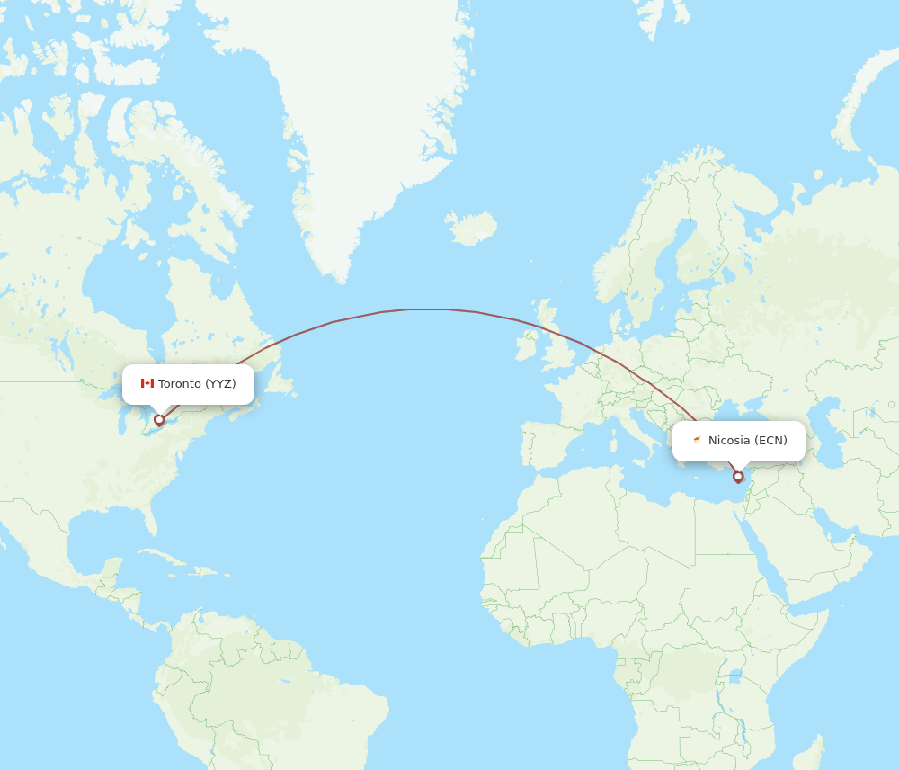 YYZ to ECN flights and routes map