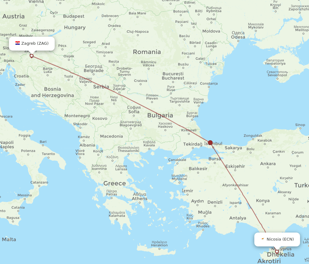 ECN-ZAG flight routes