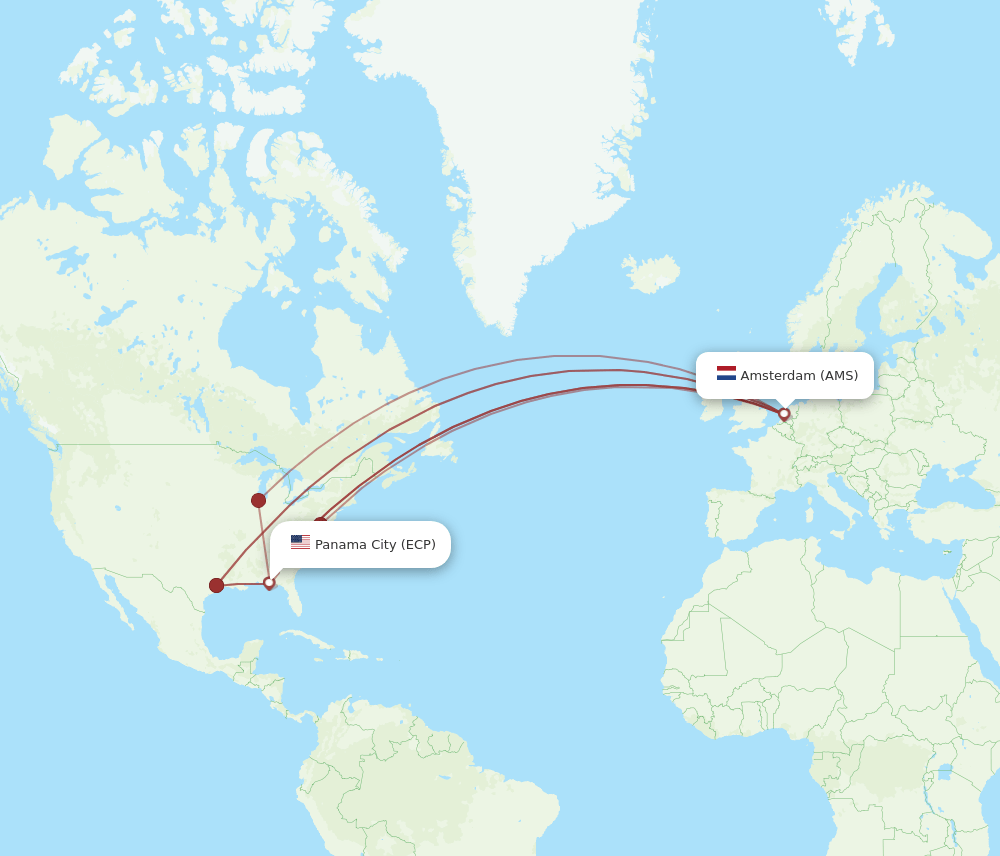 ECP-AMS flight routes