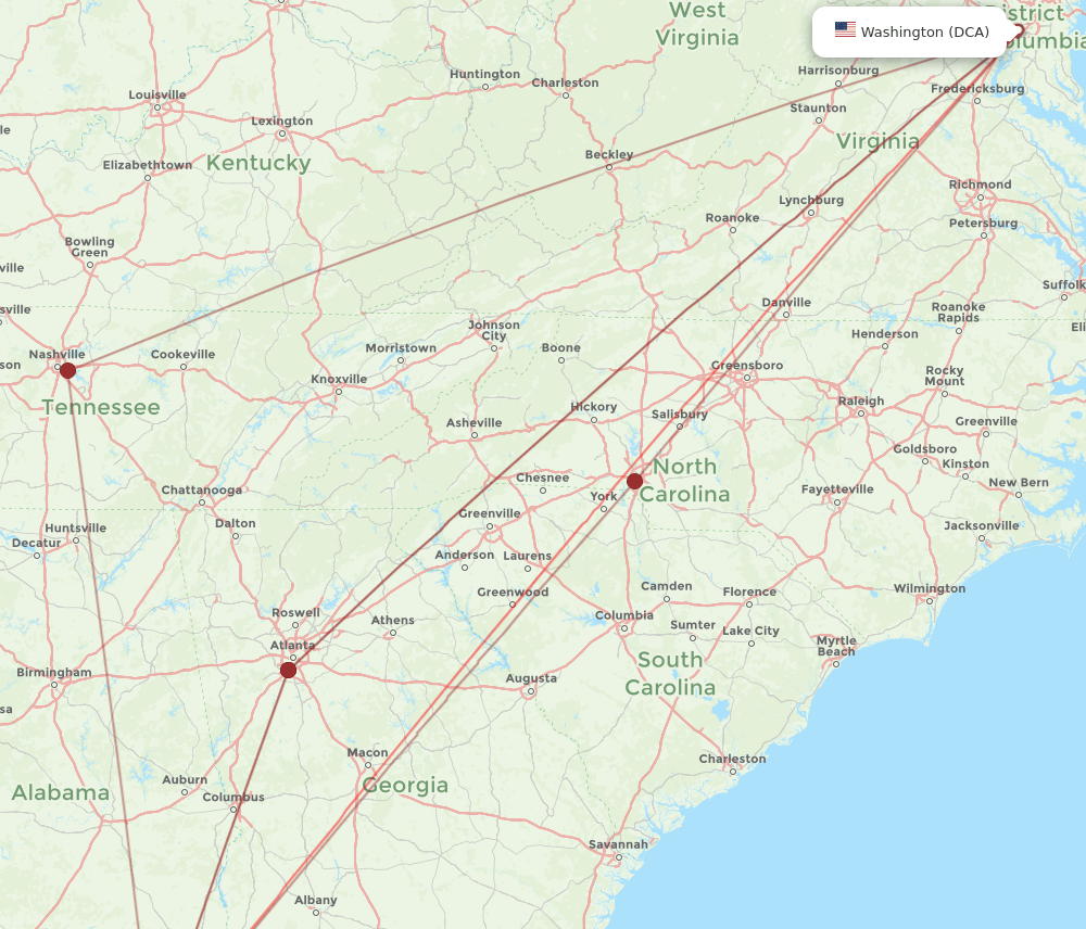 ECP-DCA flight routes