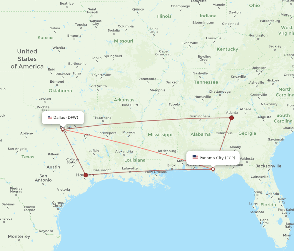ECP-DFW flight routes