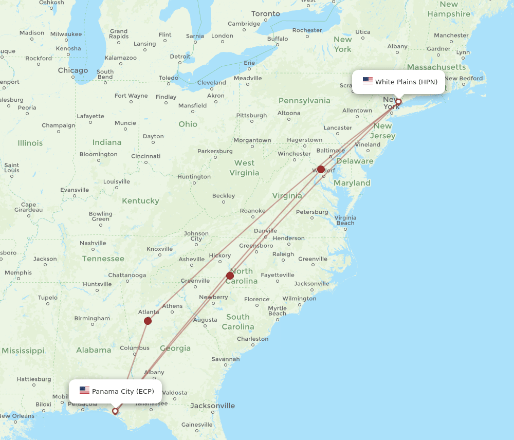 ECP-HPN flight routes