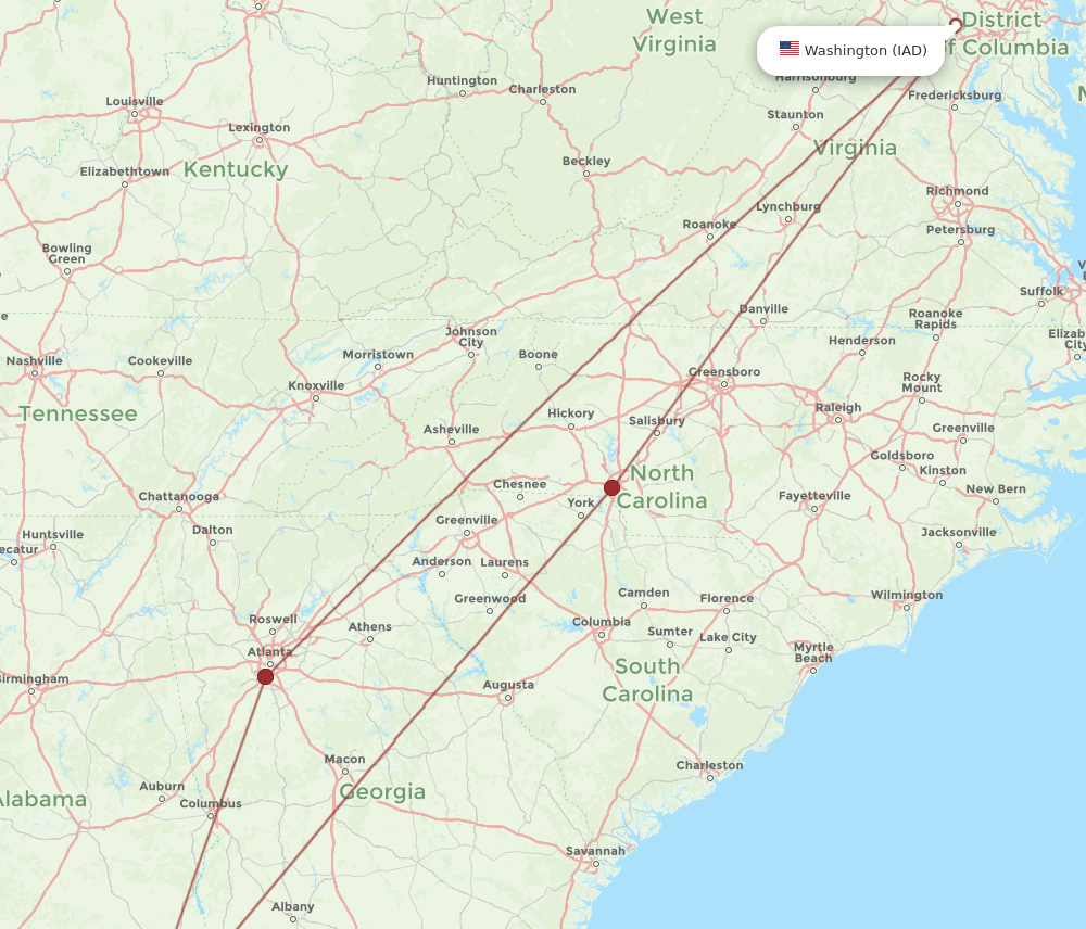 ECP-IAD flight routes