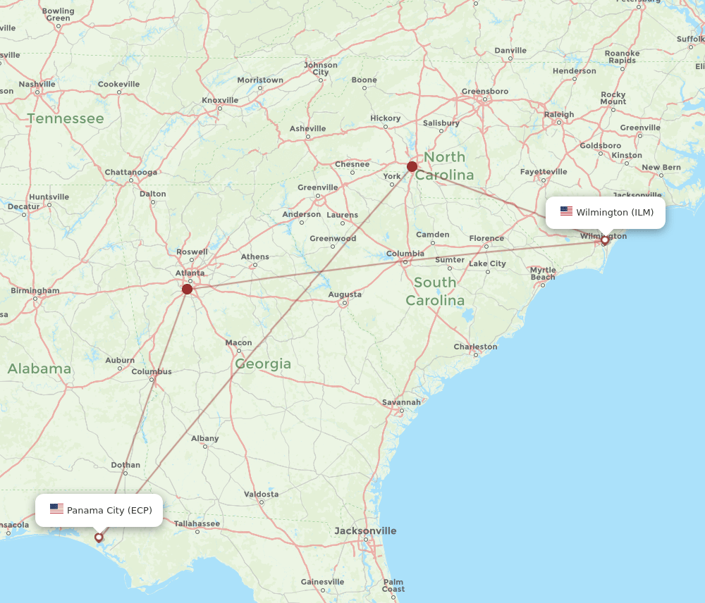 ECP-ILM flight routes
