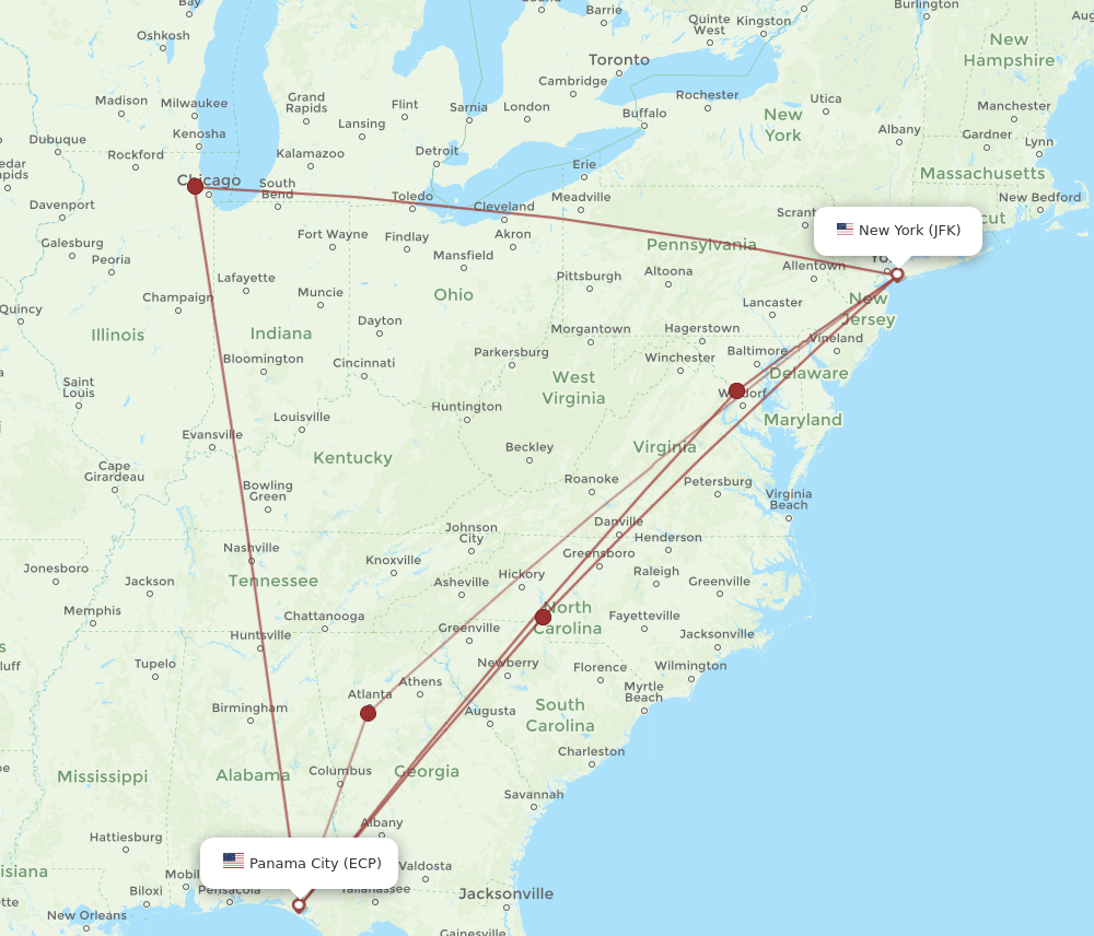 ECP-JFK flight routes
