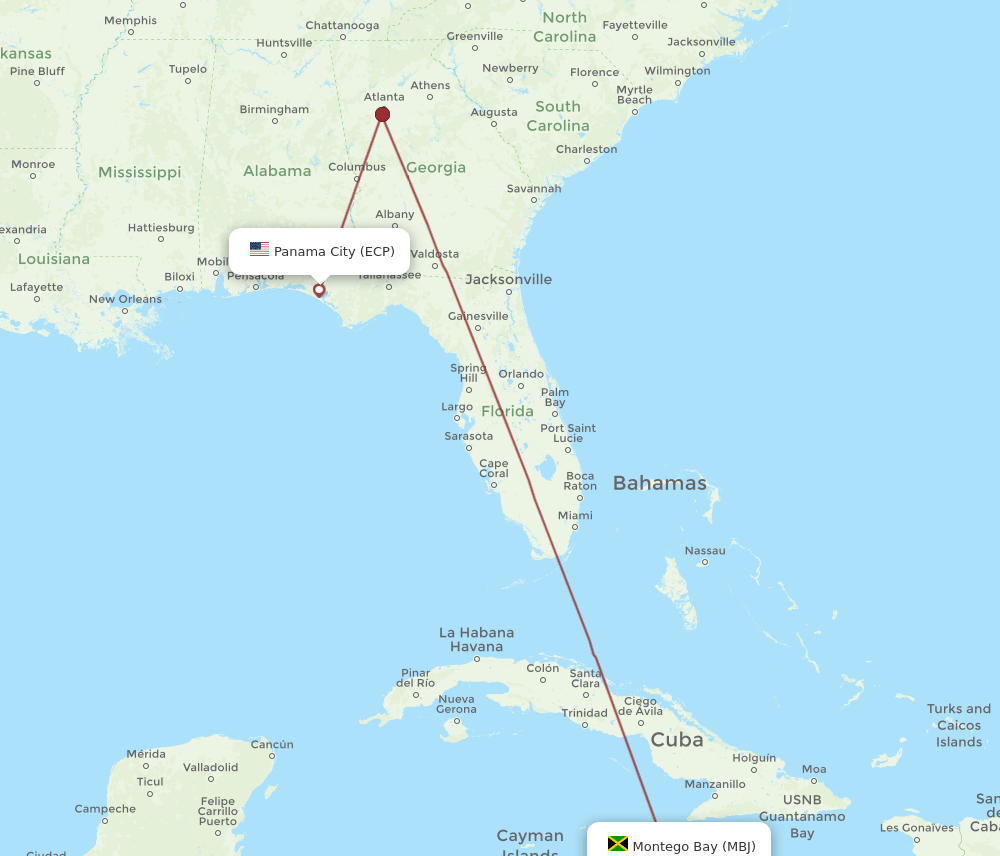 ECP-MBJ flight routes