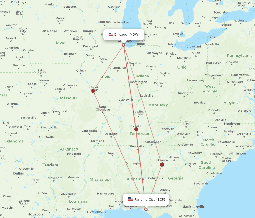 ECP-MDW flight routes