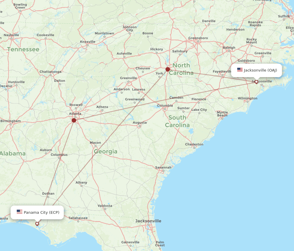 ECP to OAJ flights and routes map
