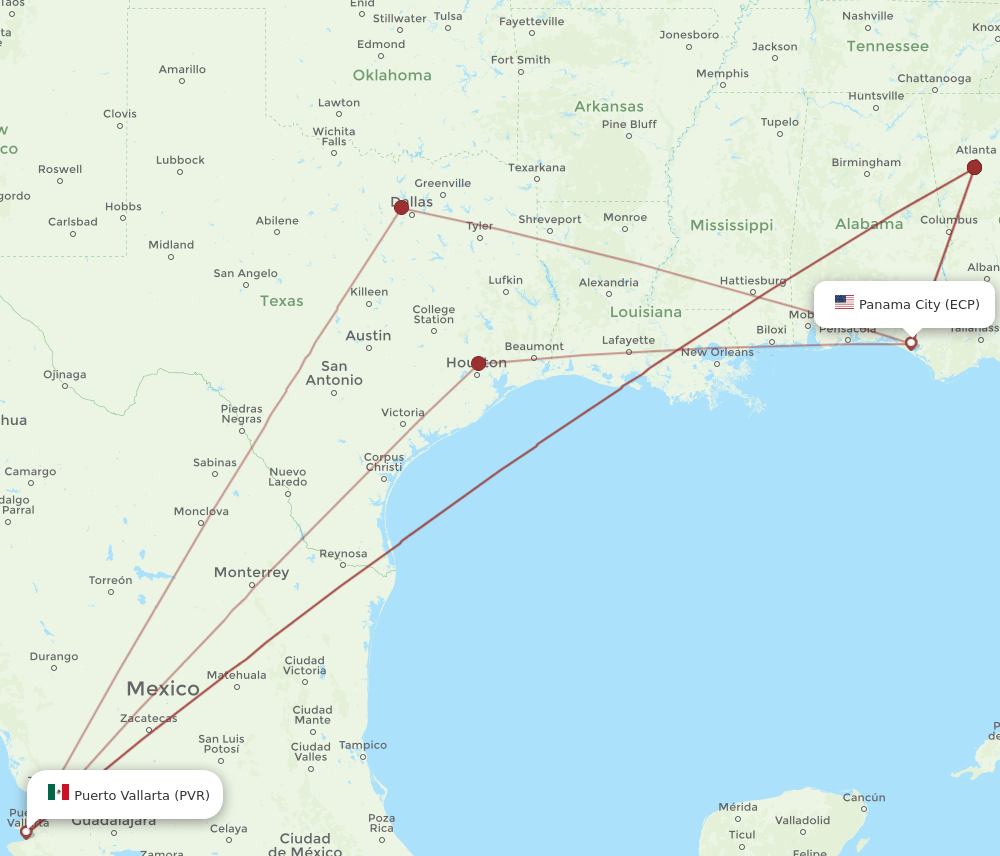 ECP to PVR flights and routes map