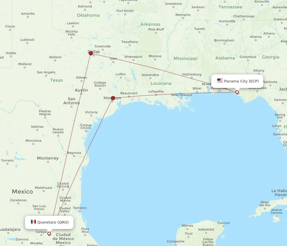 ECP-QRO flight routes