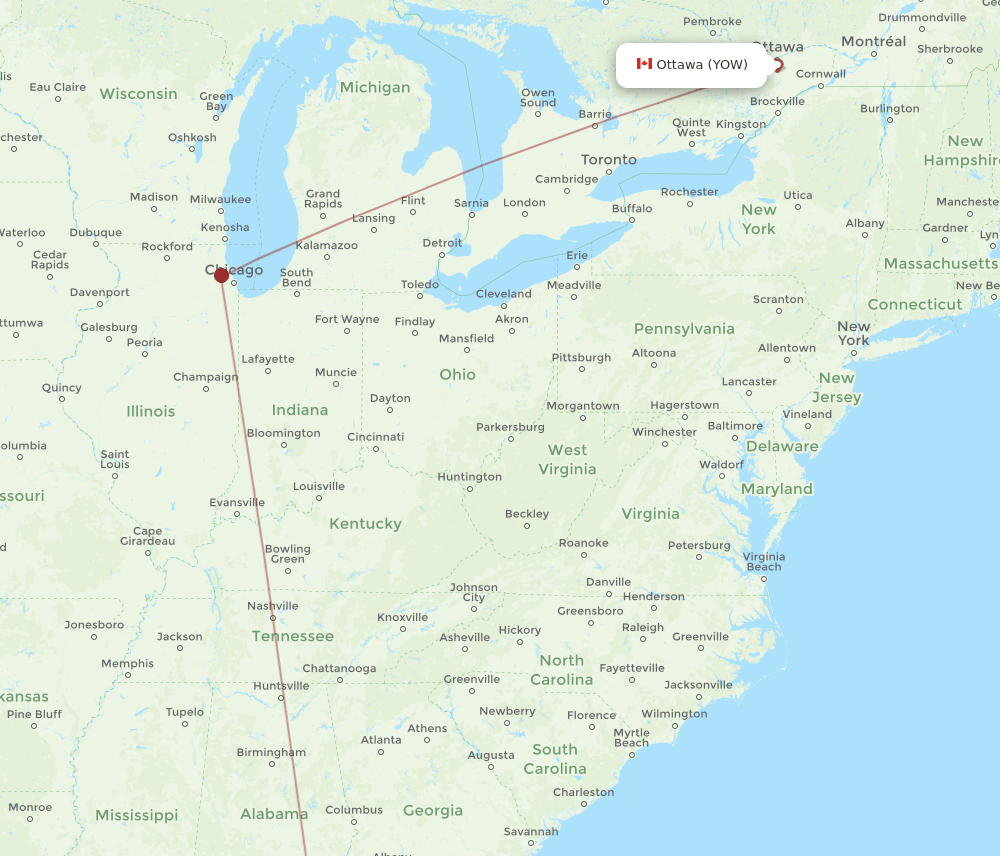Ottawa - Panama City route map and flight paths