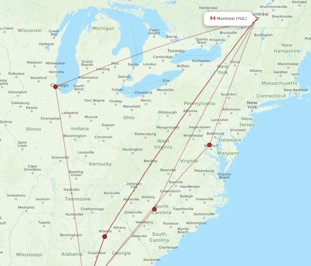 ECP-YUL flight routes